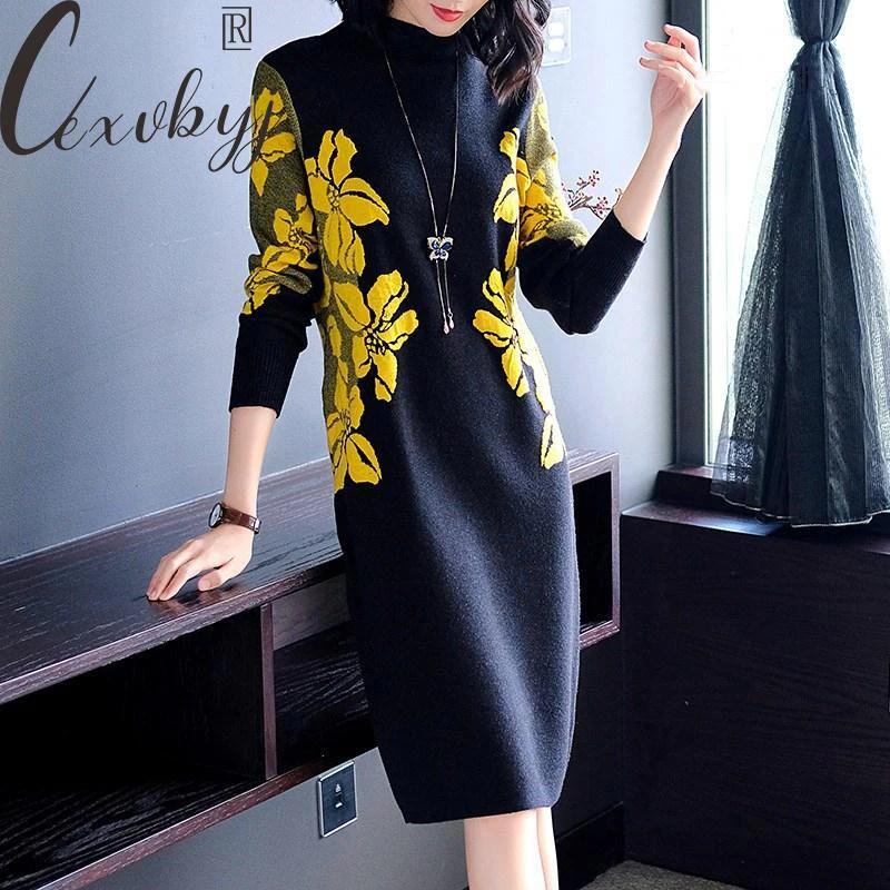 Vintage Print Knit Dress Women Elegant Half Turtleneck Sweater Casual Dress Office Lady Long Sleeve Midi-Length Vestidos Winter
Vintage Print Knit Dress Women Elegant Half Turtleneck Sweater Casual Dress Office Lady Long Sleeve Midi-Length Vestidos Winter