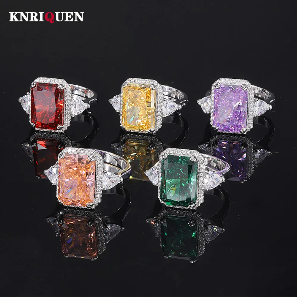 

Charms Iced Cut 10*14MM Amethyst Topaz Tourmaline Rings Gemstone Lab Diamond Wedding Ring for Women Cocktail Party Fine Jewelry