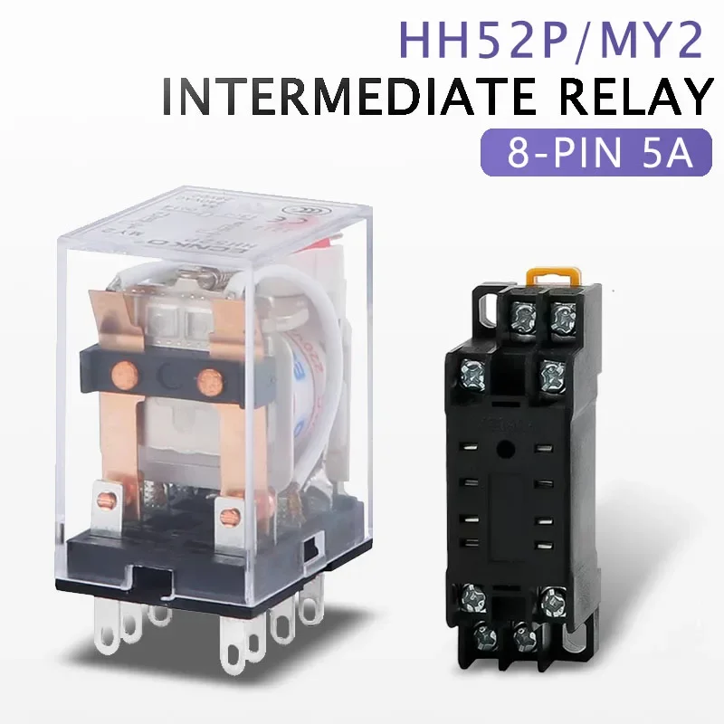 

5Pcs HH52P MY2NJ Coil General Electromagnetic Relay DPDT Micro Mini Contactor Switch with Socket Base LED 8Pin 5A Rele12V24V220V