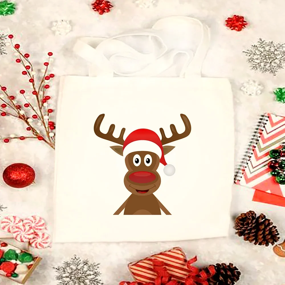 

Fashion Women Men Merry Christmas Handbag Cute Elk Deer Snowman Printed Tote Bag Casual Reusable Shoulder Shopping Bags Gift