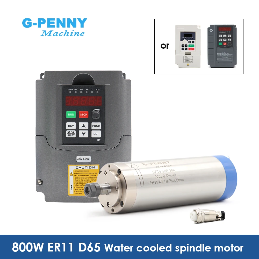 G-penny 110v / 220v 800w ER11 Water Cooled Spindle Motor 65*195mm 0.8kw & Huanyang 1.5kw VFD Inverter Variable Frequency Drive
G-penny 110v / 220v 800w ER11 Water Cooled Spindle Motor 65*195mm 0.8kw & Huanyang 1.5kw VFD Inverter Variable Frequency Drive