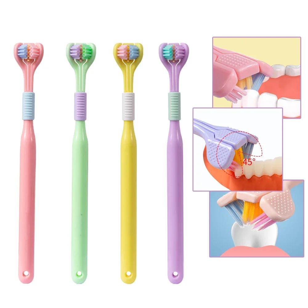 

3D Stereo Three-Sided Toothbrush PBT Ultra Fine Soft Hair Adult Toothbrushes Tongue Scraper Deep Cleaning Oral Care Teeth Brush