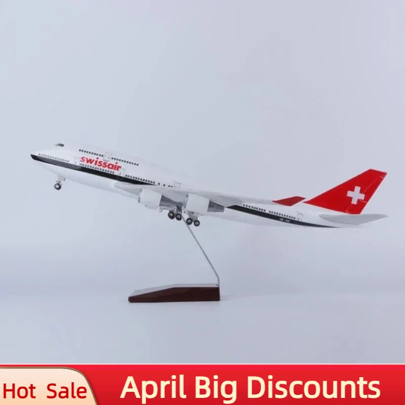 

New 1/150 Scale 47CM Airplane 747 B747 Swissair Airline Model LED Light & Wheel Landing Gear Diecast Resin Plane Model Toy Decor