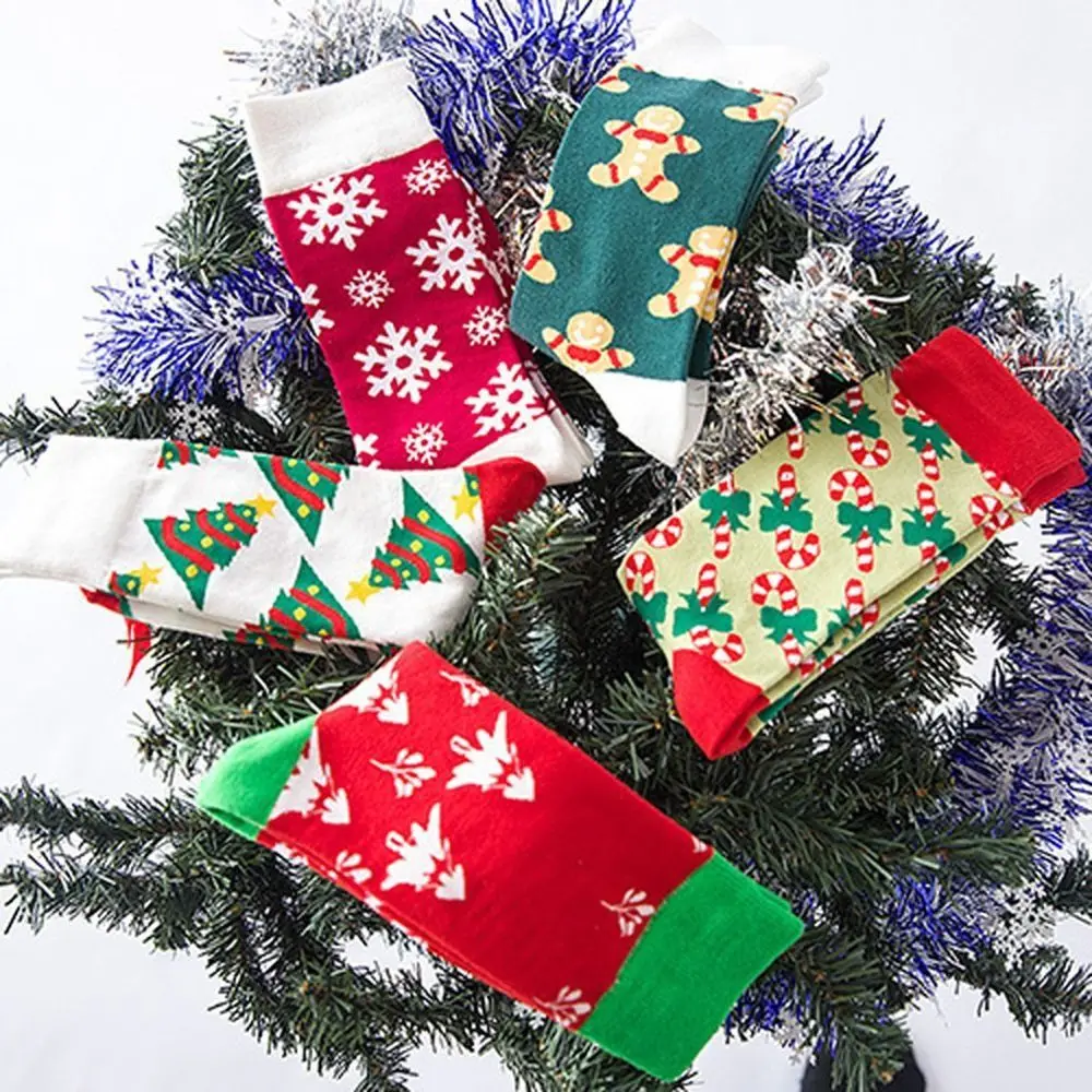 

Хлопковые рождественские носки 2 пары, милые носки с рождественской елкой, Санта-Клаусом, волнистыми снежинками, толстые длинные спортивные носки с мультяшным рисунком