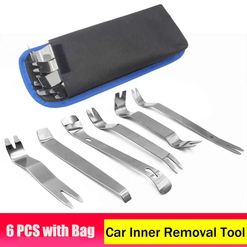 

6PCS Kit Trim Door Clip Panel Dash Dashboard Audio Radio Interior Repair Removal Tool Metal Silver Color Car Removal Pry Tools