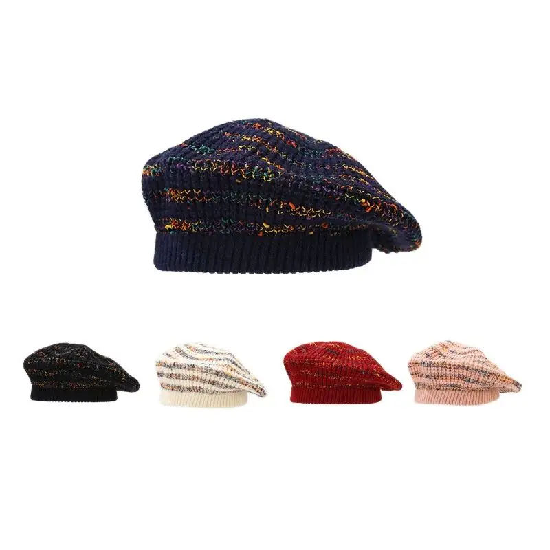 

2022 Autumn and Winter Acrylic Knit Cap Beret Painter Hat Octagonal Cap for Women and Girl 101