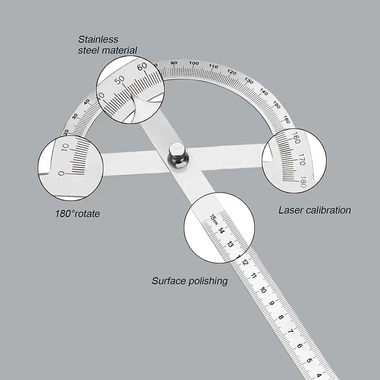 

100/150/300MM 180 Degree Protractor Portable Stainless Steel Rotary Angle Finder Measuring Ruler Practical Woodworking Tools