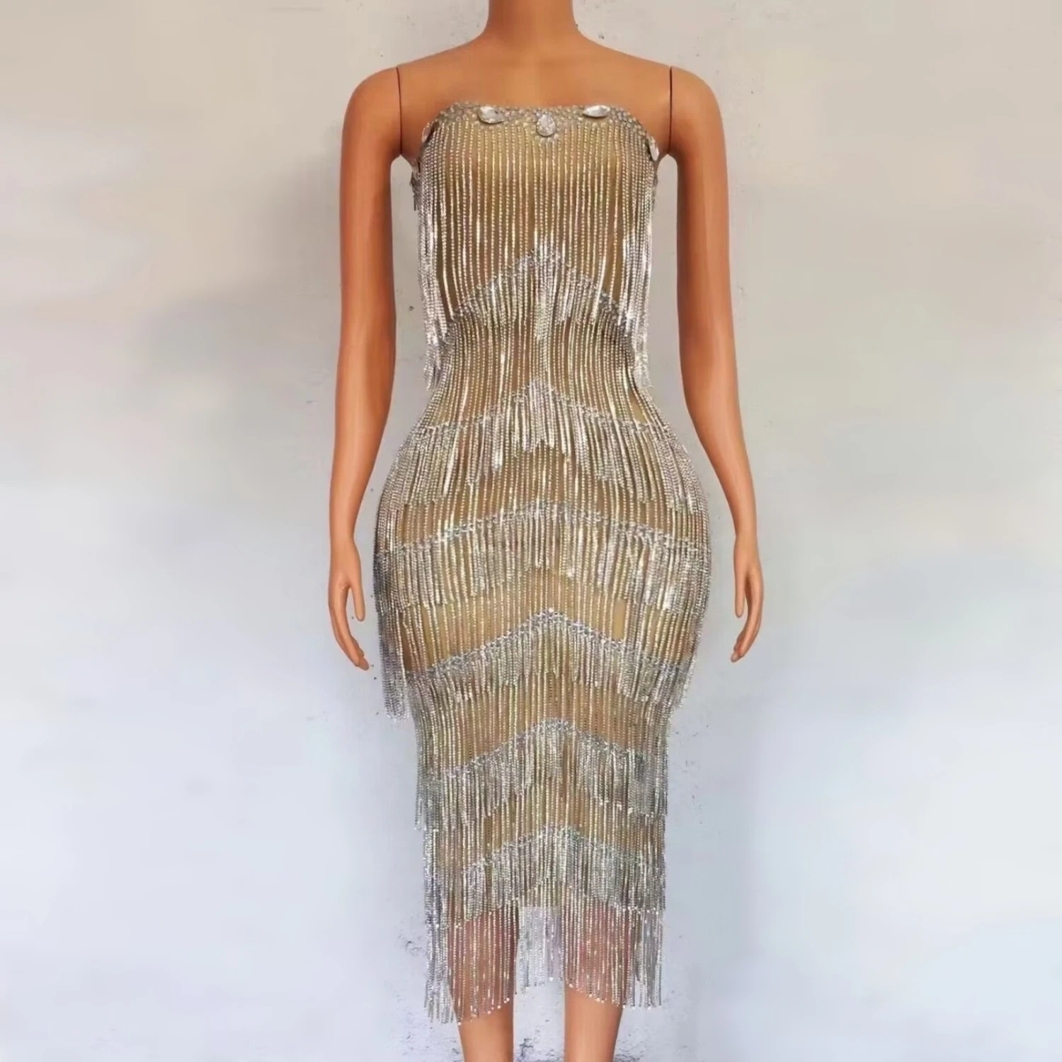 Fashion Sparkly Crystal Tassel Chain Dance Costume Rhinestone Dress Outfit Evening Celebrate Birthday Celebrate Performance
Fashion Sparkly Crystal Tassel Chain Dance Costume Rhinestone Dress Outfit Evening Celebrate Birthday Celebrate Performance