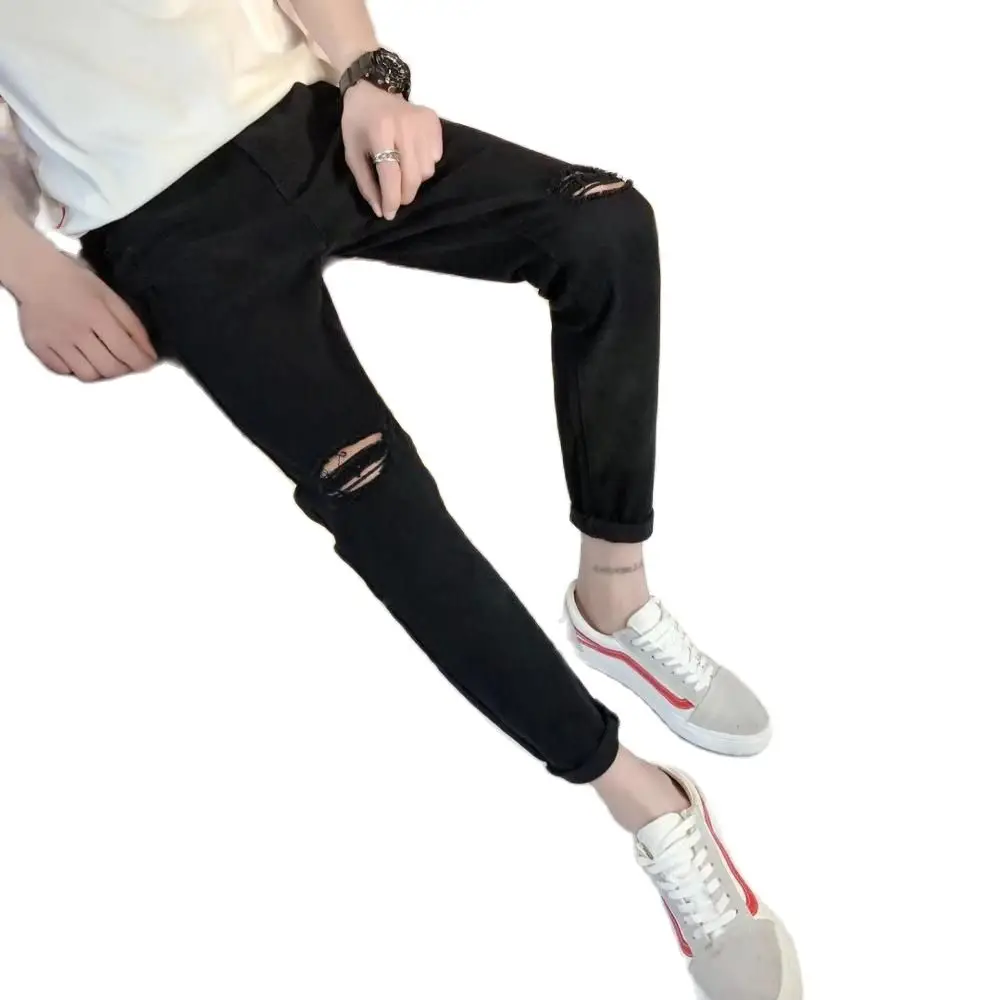 Wholesale 2022 Fashion Casual Teenagers Men's Cropped Jeans Korean Trend Word Knee Hole Pants Slim Casual Harlan Feet Pants 
Wholesale 2022 Fashion Casual Teenagers Men's Cropped Jeans Korean Trend Word Knee Hole Pants Slim Casual Harlan Feet Pants