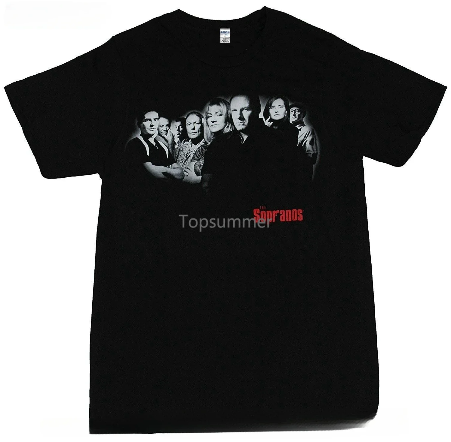 Normal Short Sleeve Cotton T Shirts The Sopranos Mens T-Shirt Black & White Cast Over Small Red Logo Image
Normal Short Sleeve Cotton T Shirts The Sopranos Mens T-Shirt Black & White Cast Over Small Red Logo Image