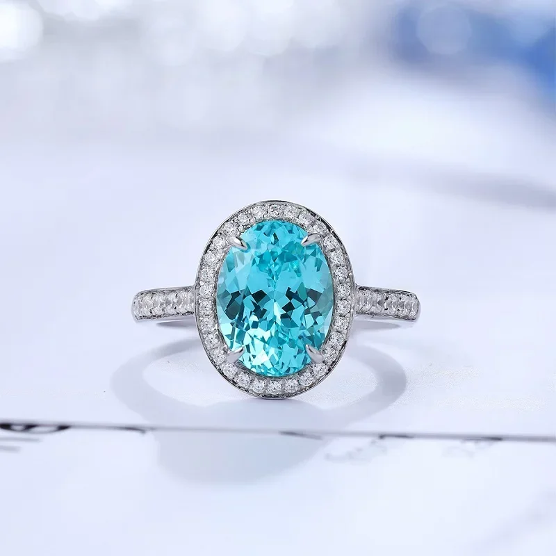 

RUIF New Arrival 3.95ct Oval Shape Lab Grown Paraiba Sapphire Ring S925 Silver Engagementring for Women