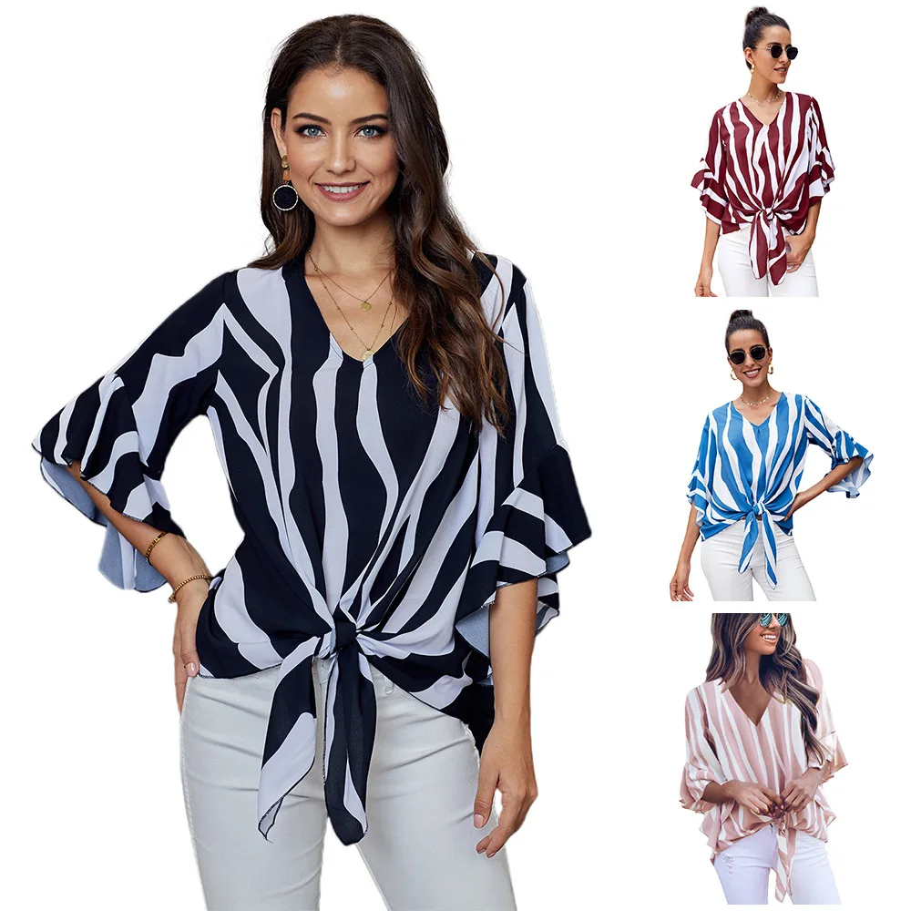 Spring 2022 Round Neck Off Shoulder Flared 3/4 Sleeve Vertical Striped Casual Top Loose Casual Ladies Print Top T Shirt
Spring 2022 Round Neck Off Shoulder Flared 3/4 Sleeve Vertical Striped Casual Top Loose Casual Ladies Print Top T Shirt