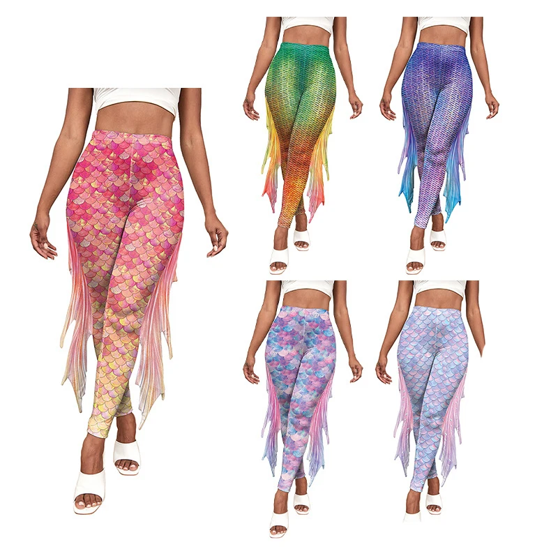 

2024 The Mermaid Printed Cosplay Legging Fish Scales 3D Printed Women Bottoms Spring Fashion Women Leggings Tight Yoga pants