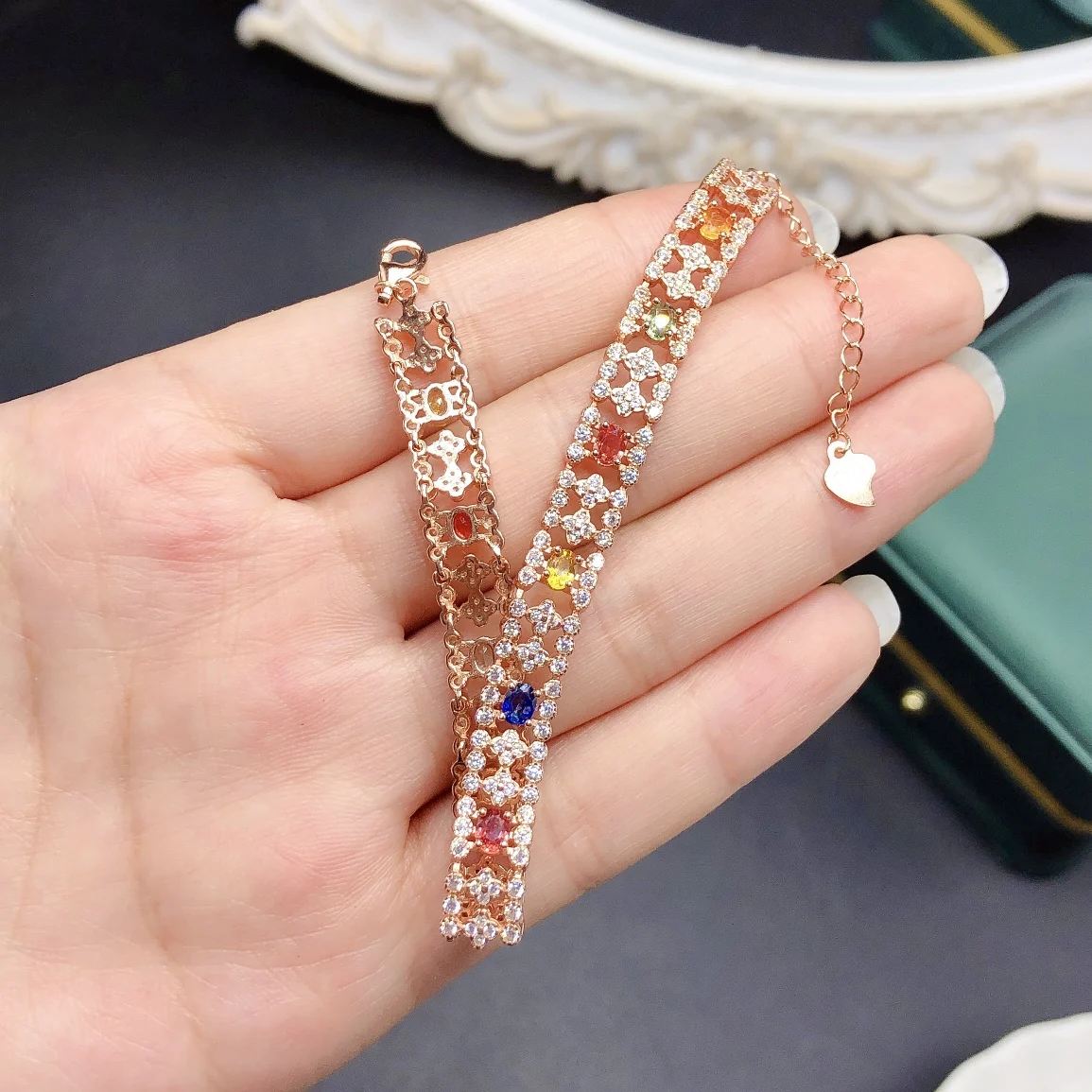 

S925 Sterling Silver Luxury Natural Sri Lanka Color Sapphire bracelet Ladies Color Beautiful Special Gift Bag Mail Boutique
