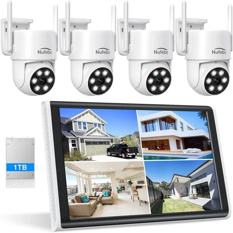

Security Camera NVR System 4Pcs 2K Spotlight Color Night Vision WiFi Waterproof Security Surveillance Cameras with Pre-Installed