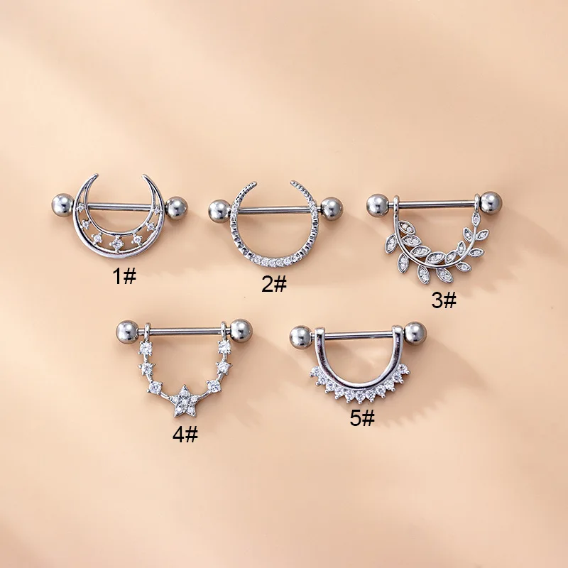 

1PC Leaves Moon Star Zircon Barbell Nipple Rings Surgical Steel Sexy Helix Nipple Piercing Fashion Women Body Piercing Jewelry