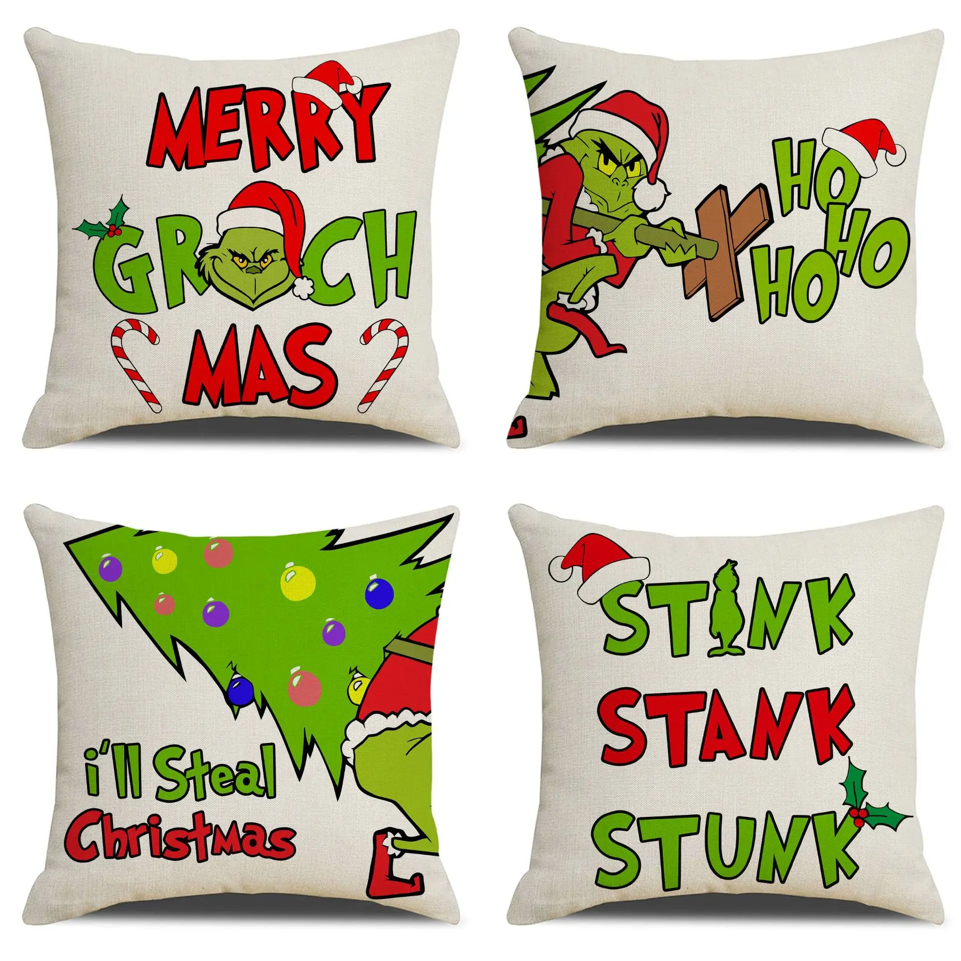 

Christmas Decorating Pillow Covers 18x18 inches Set of 4 for Home Decor Cartoon Merry Glinch Mas Throw Pillow Cushion Case