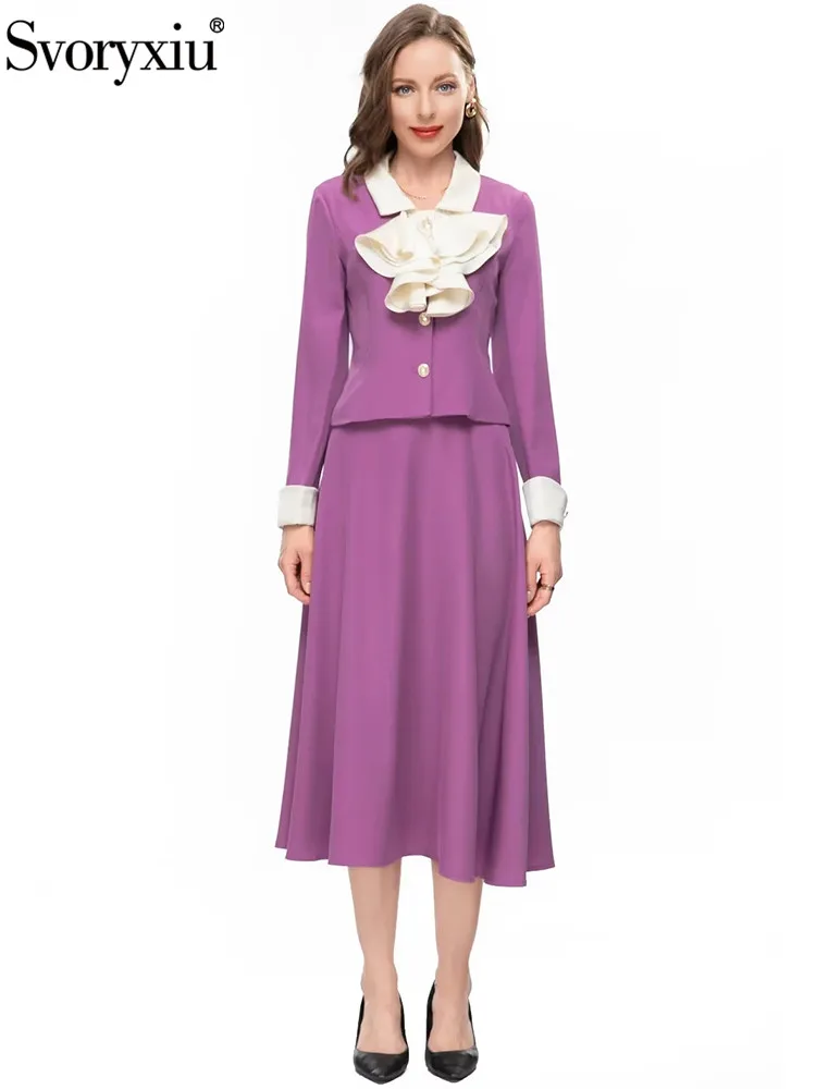 Женский винтажный костюм с юбкой Svoryxiu, Фиолетовый пиджак на пуговицах с длинными рукавами и юбка с высокой талией на весну и лето
Женский винтажный костюм с юбкой Svoryxiu, Фиолетовый пиджак на пуговицах с длинными рукавами и юбка с высокой талией на весну и лето