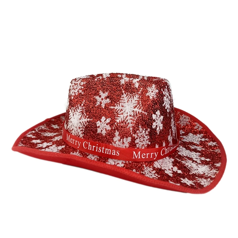 

Винтажная фетровая шляпа в стиле унисекс, женские ковбойские шляпы с узором в виде снежинки, шляпа в рождественском стиле, мужская шляпа для косплея