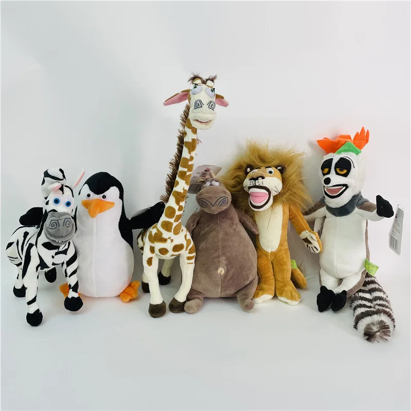 

20-35CM 6 Styles Madagascar Plush Toys Stuffed Soft Animal Dolls Giraffe Hippo Lion Penguin Zebra Lemurs Figure Gift for Kids
