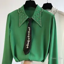 Spring Shirts Ladies 2022 New Black Tie Turn-Down Collar Long Sleeved Blouse Women's Shiny Rhinestone Beads White Top Casual
Spring Shirts Ladies 2022 New Black Tie Turn-Down Collar Long Sleeved Blouse Women's Shiny Rhinestone Beads White Top Casual