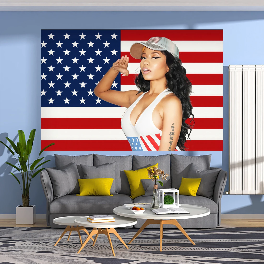 

Music Singer Tapestry Nicki Minaj American Usa Flag Printed Wall Hanging Carpets Art Aesthetic Bedroom Or Home For Decoration