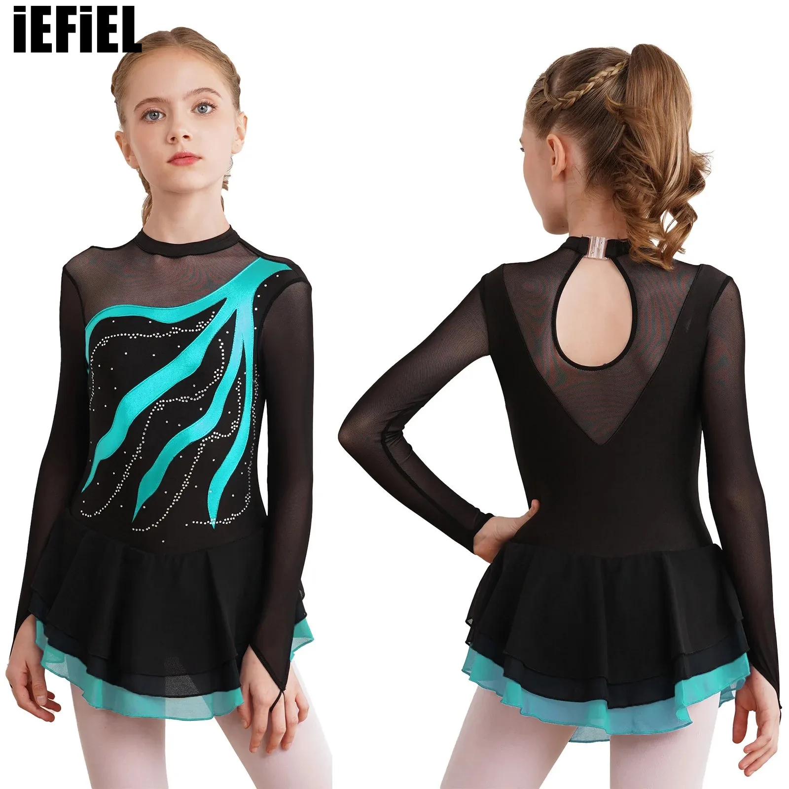 Kids Girls Rhinestone Decorated Dance Dress Stylish Clothing Long Sleeve Round Neckline Patchwork Style Hollow Back Dancewear
Kids Girls Rhinestone Decorated Dance Dress Stylish Clothing Long Sleeve Round Neckline Patchwork Style Hollow Back Dancewear