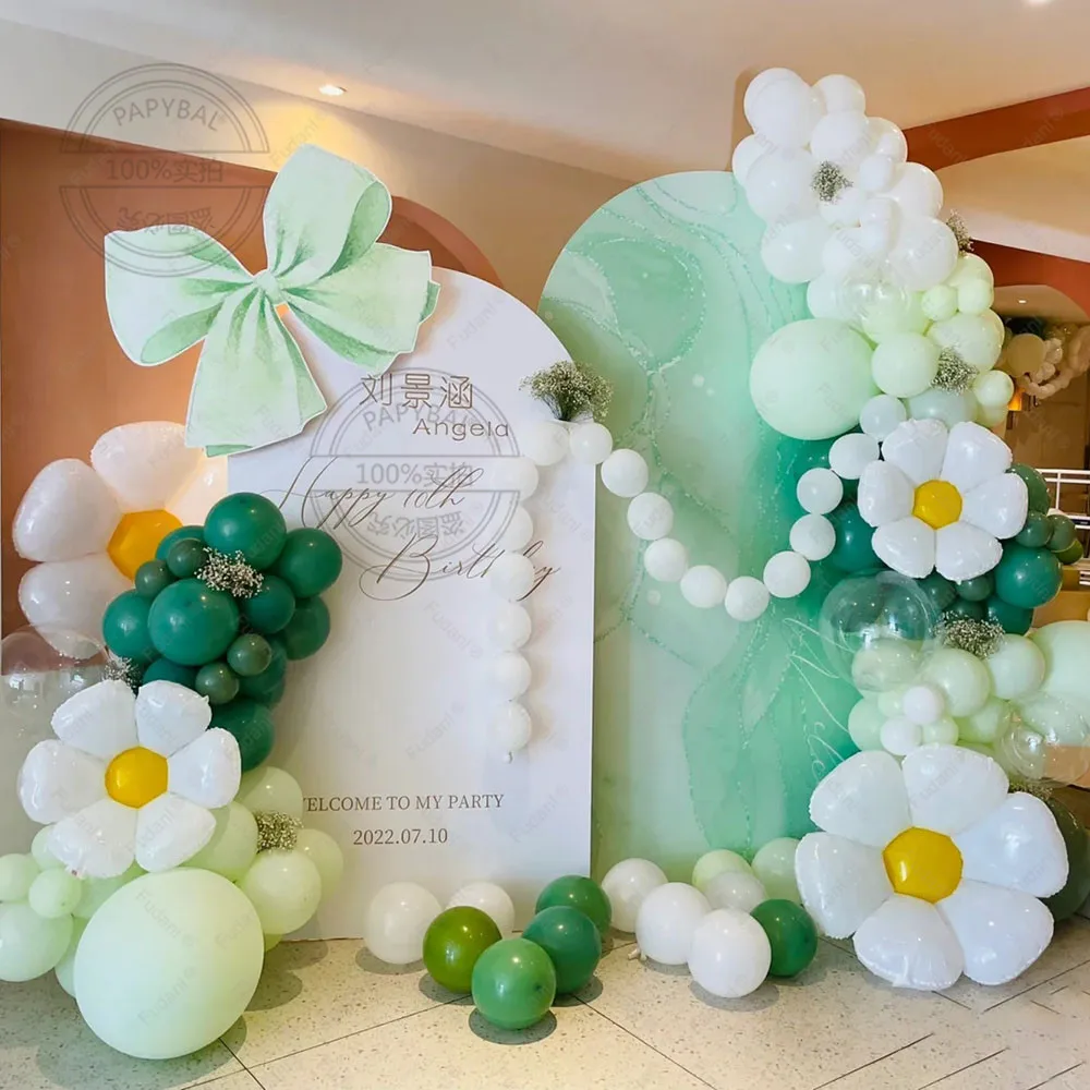 

1Set Daisy Flower Foil Balloons Arch Garland Kit Green White Forest Theme for Anniversary Birthday Baby Shower Supplies Balloons