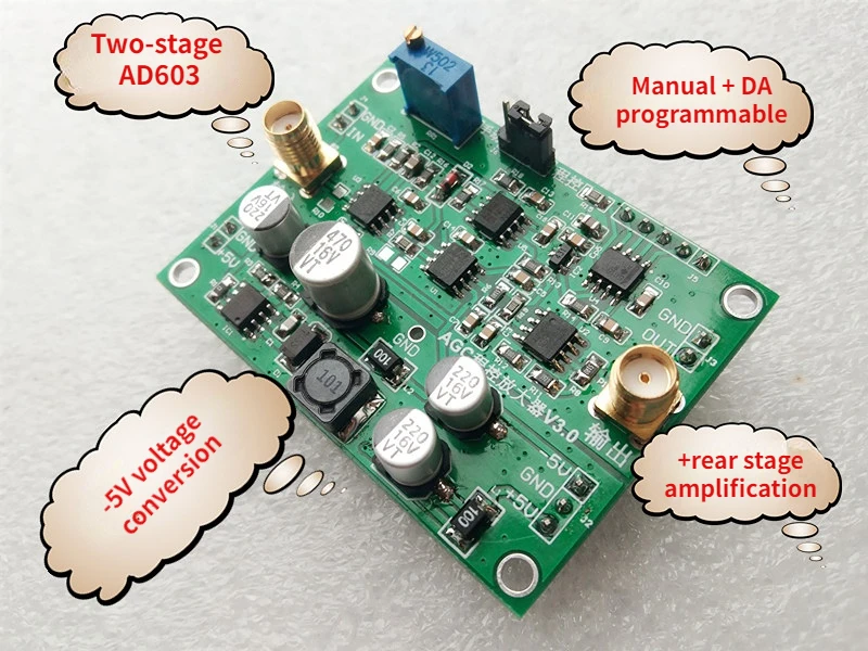 AGC Module AD603 Automatic Gain Control Amplifier Manual and Program Control to Adjust the Output Amplitude, Bandwidth 20M
AGC Module AD603 Automatic Gain Control Amplifier Manual and Program Control to Adjust the Output Amplitude, Bandwidth 20M