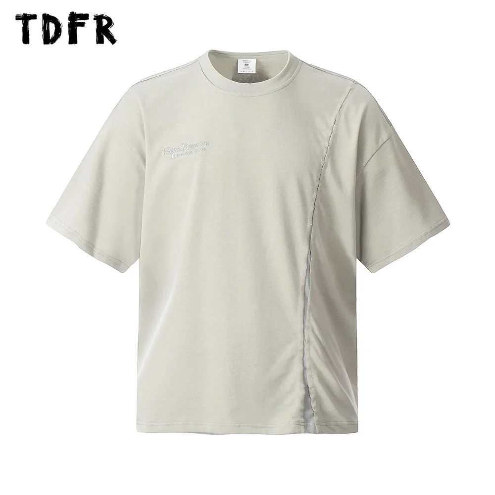 Футболка мужская хлопковая с коротким рукавом, Повседневная Свободная уличная одежда с буквенным принтом, с соединением внакрой, с круглым вырезом, на лето 
Футболка мужская хлопковая с коротким рукавом, Повседневная Свободная уличная одежда с буквенным принтом, с соединением внакрой, с круглым вырезом, на лето