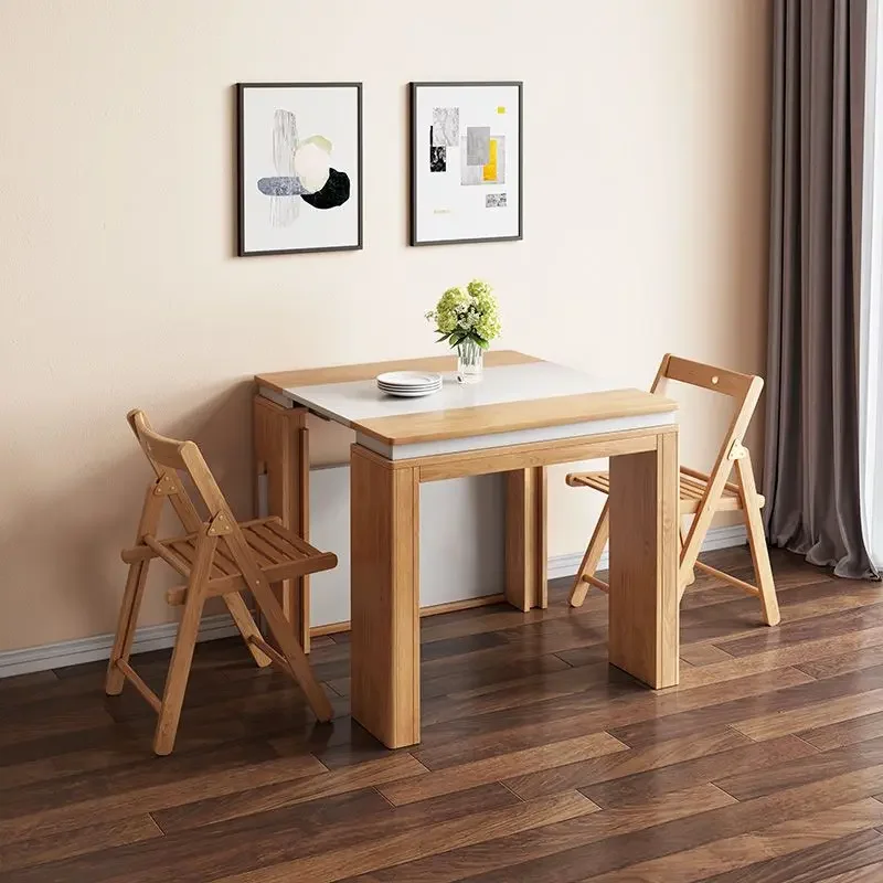 

Nordic Scalable Invisible Folding Dining Table Simple Small Household Multifunctional Dining Table Solid Wood Dining Chair