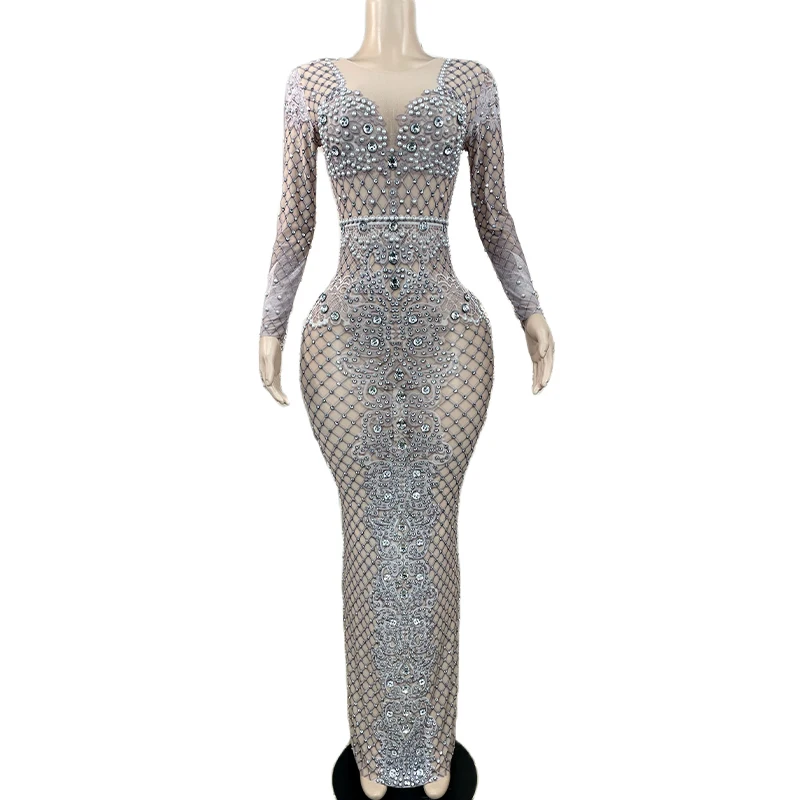 Women Sexy Mesh Silver Rhinestone Dress Singer Costume Stage Dancer Performance Outfit
Women Sexy Mesh Silver Rhinestone Dress Singer Costume Stage Dancer Performance Outfit