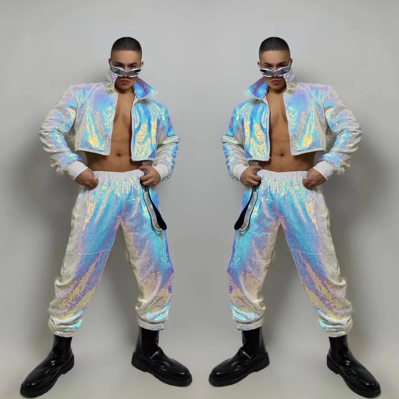 

Laser Sequins Gogo Dancer Costume Male Nightclub Bar Dj Ds Rave Outfit Gogo Dancing Clothes Hip Hop Jazz Dancewear