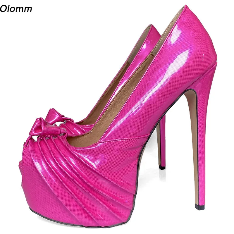 

Olomm Women Glossy Pumps Shiny Heart Shaped Ultra High Heels Peep Toe Gorgeous Fuchsia Blue Night Club Shoes Women US Size 5-20