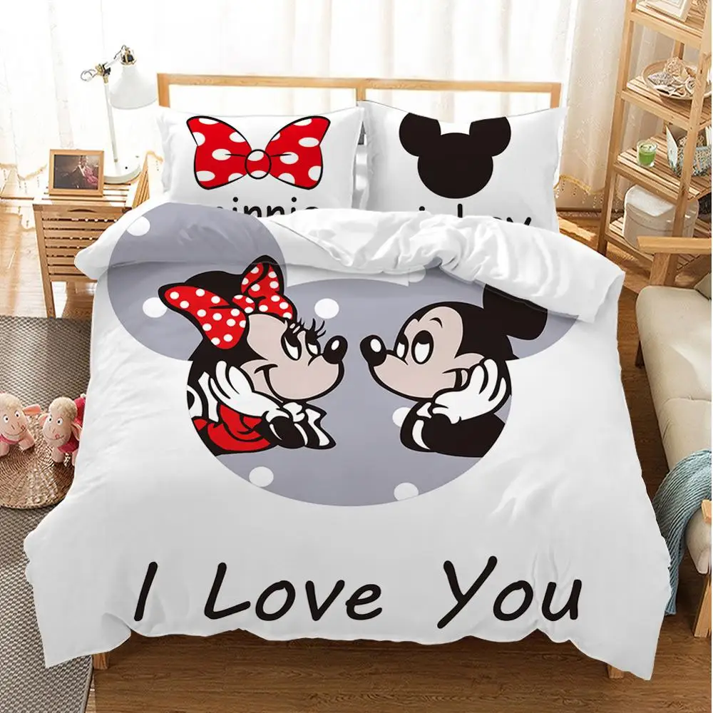 

Black And White Cartoon Mickey Minnie Bedding Set Bedclothes Duvet Cover Pillowcase Print Home Textile Children Gift