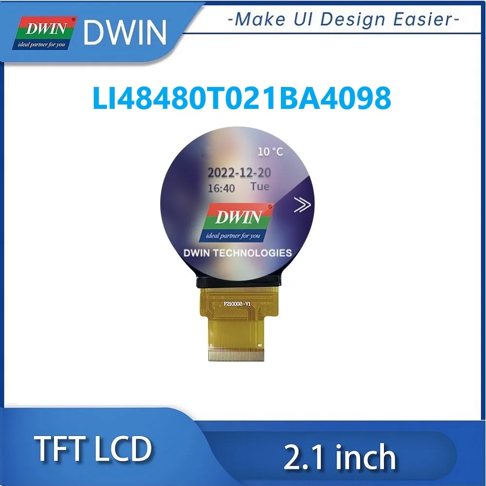 DWIN 2.1 Inch 400nit RGB Interface Circular IPS TFT LCD Display ST7701S Dirver IC OCA Bonding Capacitive Touch LI48480T021BA4098
DWIN 2.1 Inch 400nit RGB Interface Circular IPS TFT LCD Display ST7701S Dirver IC OCA Bonding Capacitive Touch LI48480T021BA4098