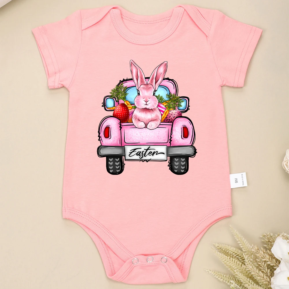 

Пасхальный кролик кавайная одежда в стиле Харадзюку для маленьких девочек розовый милый Стильный комбинезон летнее хлопковое боди с коротким рукавом для новорожденных мальчиков Прямая поставка