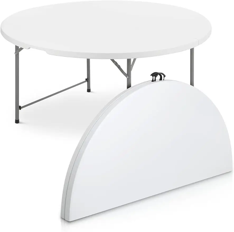 MoNiBloom 5Ft Round Folding Table, Indoor Outdoor Plastic Dining Card Table with Handle, White Toptable Gray Legs
MoNiBloom 5Ft Round Folding Table, Indoor Outdoor Plastic Dining Card Table with Handle, White Toptable Gray Legs