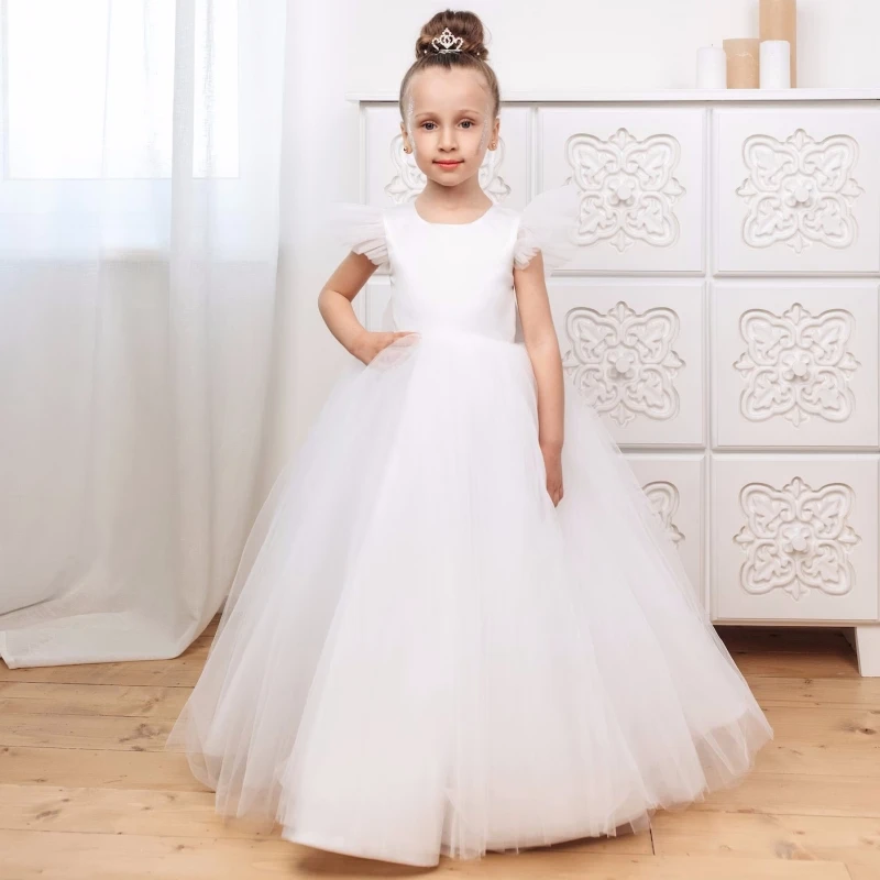 White Flower Girl Dresses Tulle Puffy With Big Bow Feather Shoulder Sleeveless For Wedding Birthday Party First Communion Gown
White Flower Girl Dresses Tulle Puffy With Big Bow Feather Shoulder Sleeveless For Wedding Birthday Party First Communion Gown