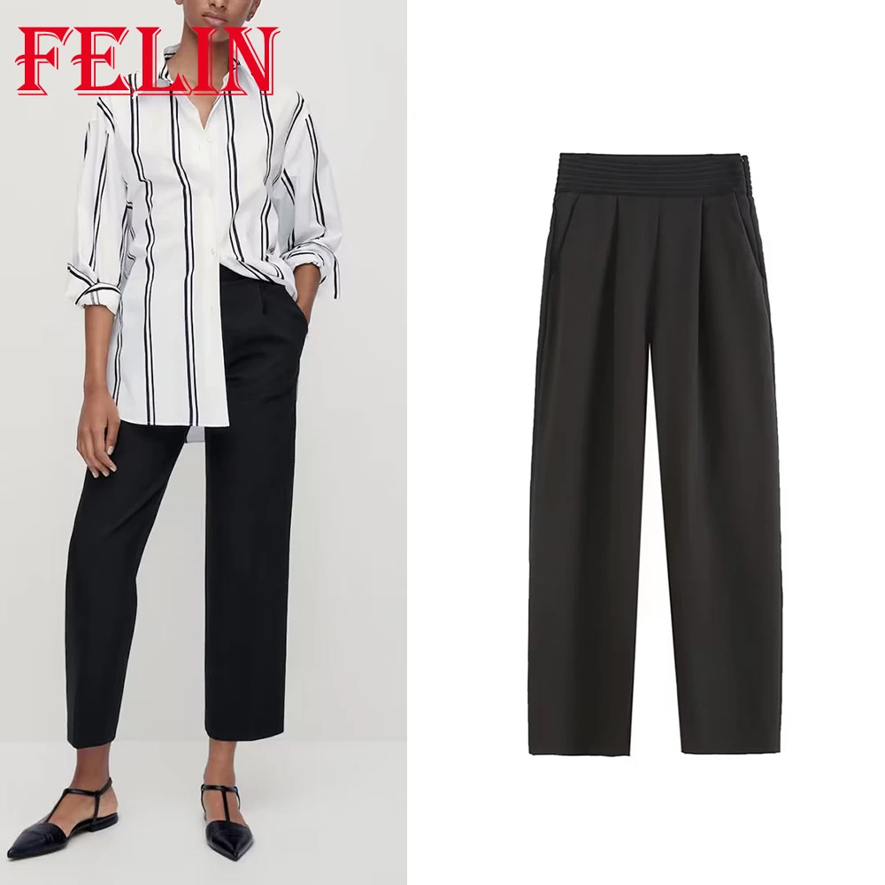 TRAF Autumn 2022 Woman Fashion Black Office Lady Pockets Loose Pants Casual Straight Pockets Elastic Waist Flat Woman Trousers
TRAF Autumn 2022 Woman Fashion Black Office Lady Pockets Loose Pants Casual Straight Pockets Elastic Waist Flat Woman Trousers