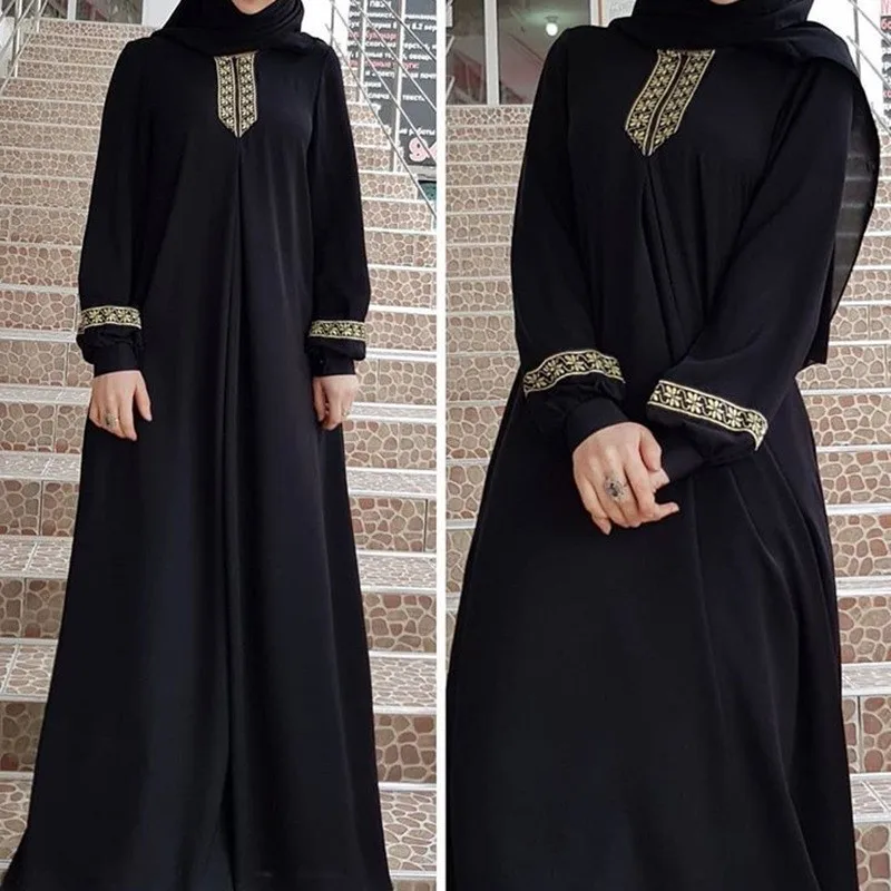 

Women's Large Size Loose Printed Long Muslim Dresses Casual Long Sleeved Muslim Clothes Dress Women Musulmane Vestidos Largos