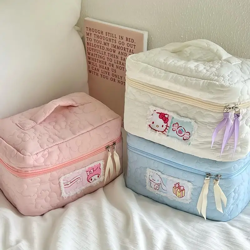 

Sanrio Anime Makeup Toiletry Bag Large Capacity Storage Bag Portable Waterproof Cotton Handbag Hello Kitty Cinnamoroll Melody