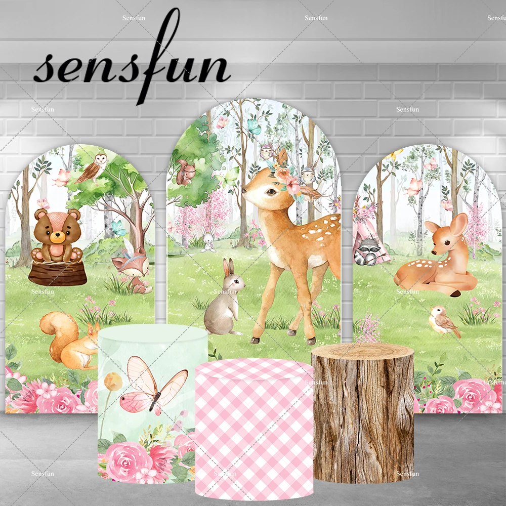 

Bambi Theme Arch Backdrop for Girls Baby Shower Woodland 1st Birthday Party Wood Flowers Cylinder Covers Chiara Wall Banner
