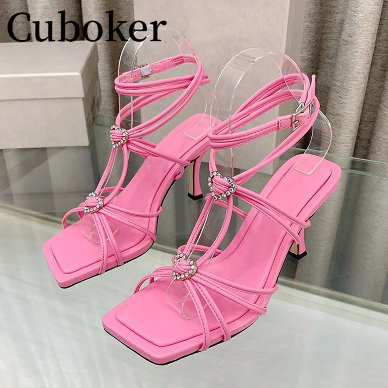

Luxury Fashion Week Narrow Band Women Sandals Sexy High Heels Ankle Buckle Banquet Pumps Slingback Runway Party Women Shoes