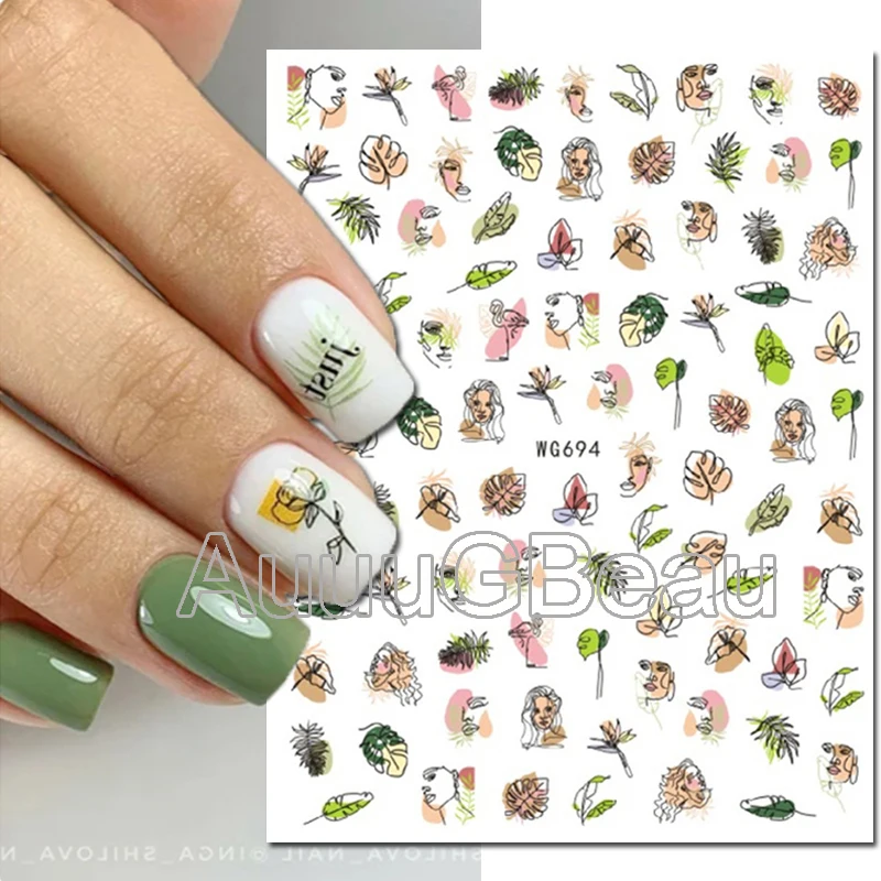 

Nail Art 3d Decals Abstract Black Lines Lady Faces Leafs Flowers Adhesive Sliders Nail Stickers Decoration For Manicure