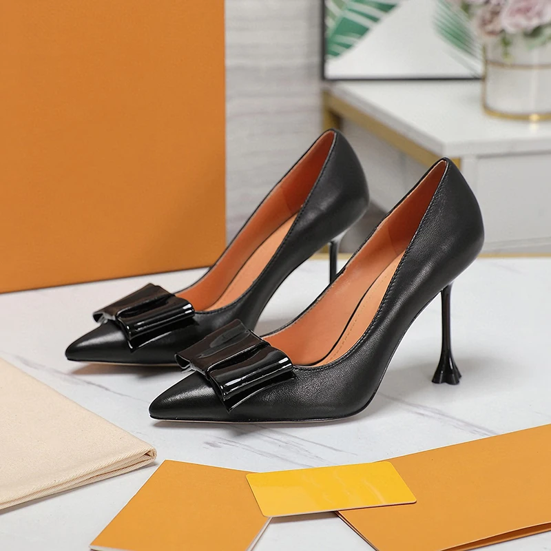 

Exquisite Female High Heels Spring New Butterfly-knot Decor Pointed Toe Ladies Pumps Shallow Mouth Design Banquet Single Shoes