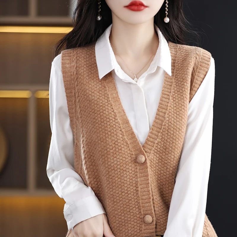 100% Merino Wool Knitted Tank Tops Women Waistcoats V-Neck Cardigan Sweater Female Solid Color Jacket Sleeveless Vests Coat
100% Merino Wool Knitted Tank Tops Women Waistcoats V-Neck Cardigan Sweater Female Solid Color Jacket Sleeveless Vests Coat
