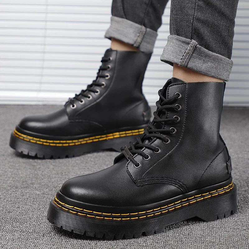 

2024 New Side Zipper Boots Men Muffin with Thick Soles High Height European American British Style Motorcycle Men‘s Ankle Boots