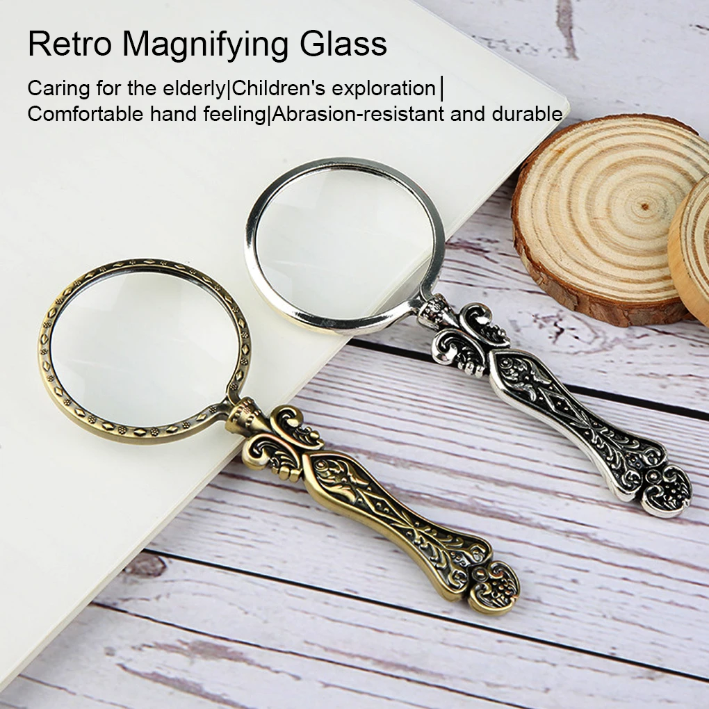 

Magnifier Sewing Handheld Spotlight Magnifiers High-Definition Magnifying Glass Lens for Reading Inspection Retro Metal Handle