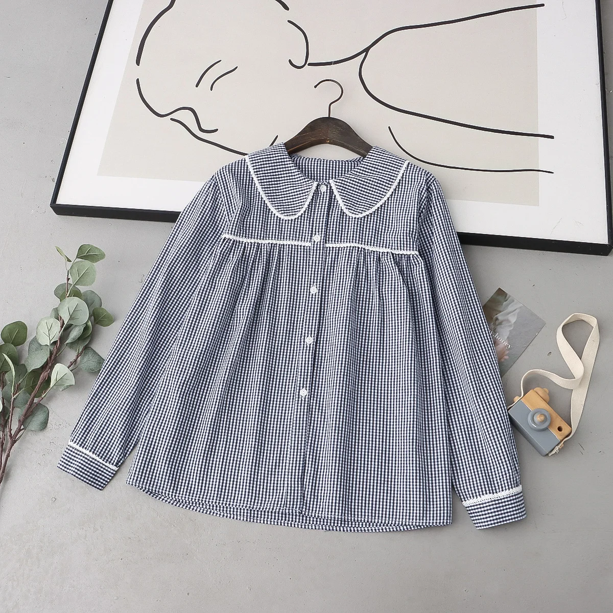 Women Plaid Shirt Long Sleeve Autumn Tops Ladies Japanese Mori Girl Peter pan Collar Cute Baby doll Cotton Navy Blue Blouses
Women Plaid Shirt Long Sleeve Autumn Tops Ladies Japanese Mori Girl Peter pan Collar Cute Baby doll Cotton Navy Blue Blouses
